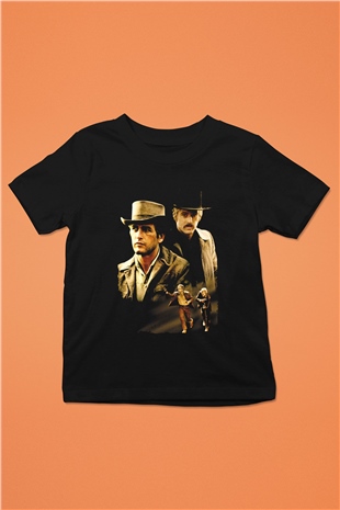 Unisex Sonsuz Ölüm (Butch Cassidy and the Sundance Kid) Baskılı Siyah Çocuk Tişört