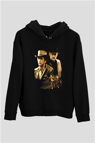Unisex Sonsuz Ölüm (Butch Cassidy and the Sundance Kid) Baskılı Siyah Kapüşonlu Sweatshirt