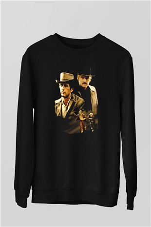 Unisex Sonsuz Ölüm (Butch Cassidy and the Sundance Kid) Baskılı Siyah Sweatshirt