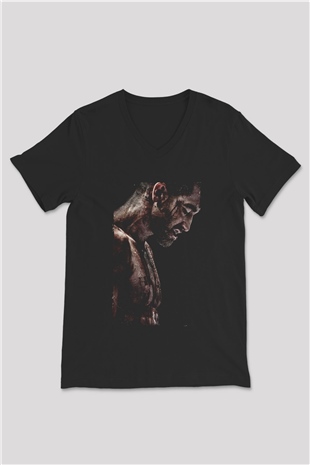 Unisex Southpaw Baskılı Siyah V Yaka Tişört