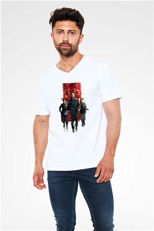 Unisex Soysuzlar Çetesi (Inglourious Basterds) Baskılı Beyaz V Yaka Tshirt