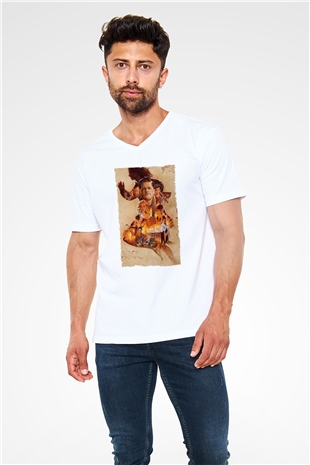 Unisex Soysuzlar Çetesi (Inglourious Basterds) Baskılı Beyaz V Yaka Tişört