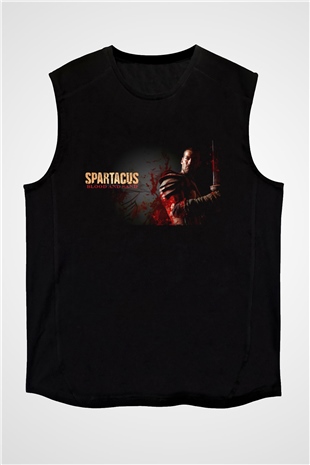 Unisex Spartacus War of the Damned Baskılı Siyah Kolsuz Tshirt