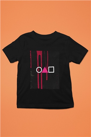 Unisex Squid Game Baskılı Siyah Çocuk Tişört