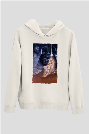 Unisex Star Wars Baskılı Beyaz Kapüşonlu Sweatshirt