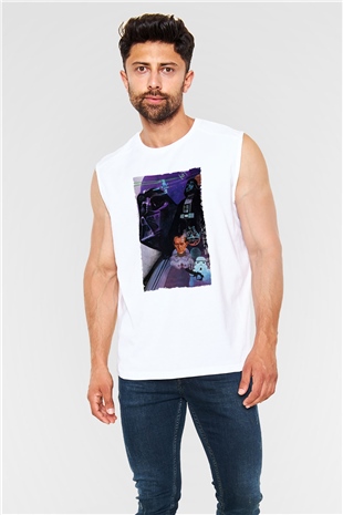 Unisex Star Wars Baskılı Beyaz Kolsuz T-shirt