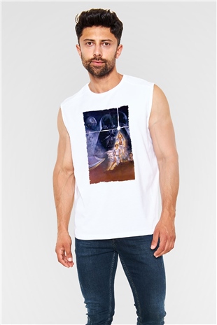 Unisex Star Wars Baskılı Beyaz Kolsuz Tshirt
