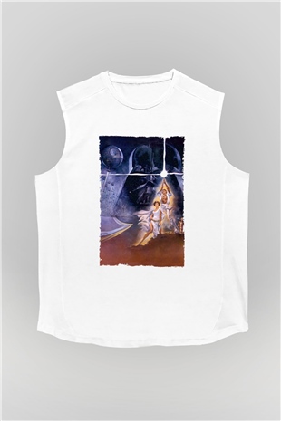 Unisex Star Wars Baskılı Beyaz Kolsuz Tshirt