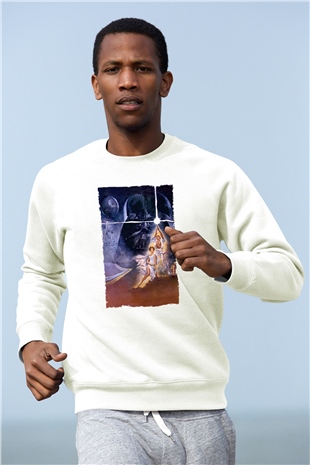 Unisex Star Wars Baskılı Beyaz Sweatshirt
