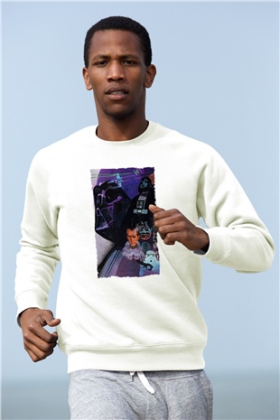 Unisex Star Wars Baskılı Beyaz Sweatshirt