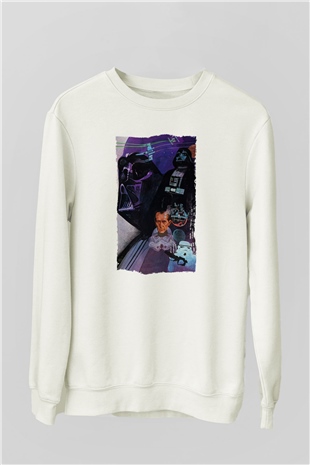 Unisex Star Wars Baskılı Beyaz Sweatshirt