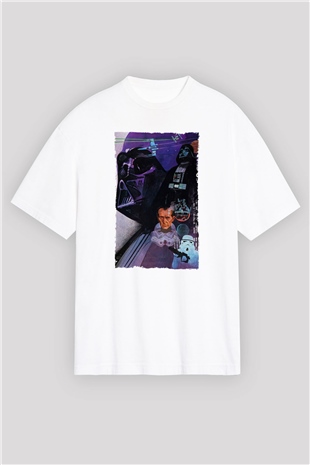 Unisex Star Wars Baskılı Beyaz Oversize T-shirt
