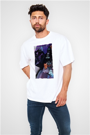 Unisex Star Wars Baskılı Beyaz Oversize T-shirt