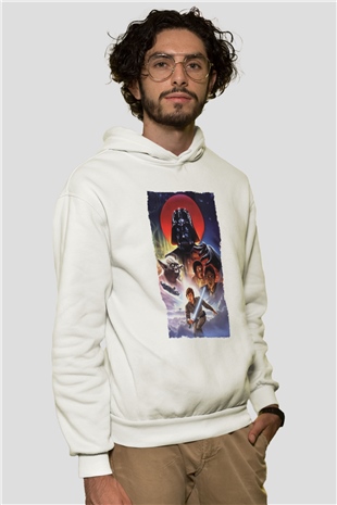 Unisex Star Wars İmparatorun Dönüşü (The Empire Strikes Back) Baskılı Beyaz Kapüşonlu Sweatshirt