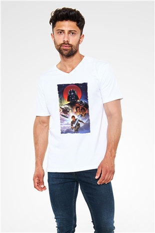 Unisex Star Wars İmparatorun Dönüşü (The Empire Strikes Back) Baskılı Beyaz V Yaka T-shirt