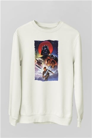 Unisex Star Wars İmparatorun Dönüşü (The Empire Strikes Back) Baskılı Beyaz Sweatshirt