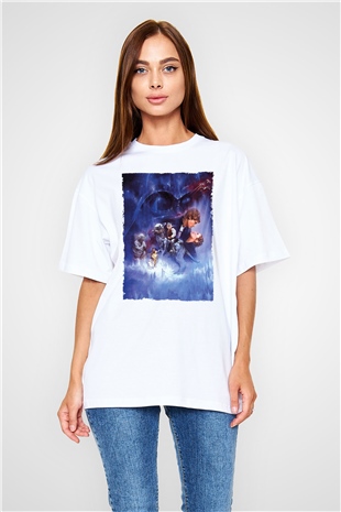 Unisex Star Wars İmparatorun Dönüşü (The Empire Strikes Back) Baskılı Beyaz Oversize Oversize T-shirt