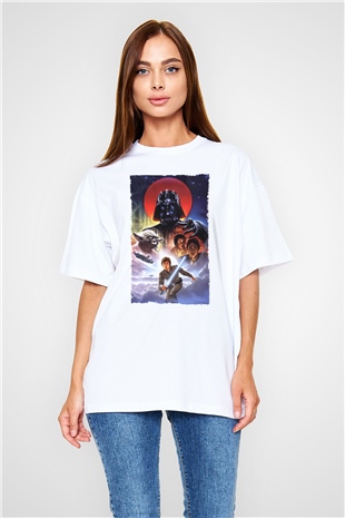 Unisex Star Wars İmparatorun Dönüşü (The Empire Strikes Back) Baskılı Beyaz Oversize T-shirt