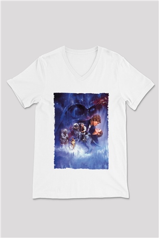 Unisex Star Wars İmparatorun Dönüşü (The Empire Strikes Back) Baskılı Beyaz V Yaka Tshirt