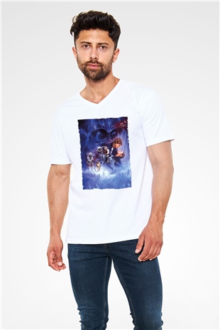 Unisex Star Wars İmparatorun Dönüşü (The Empire Strikes Back) Baskılı Beyaz V Yaka Tshirt
