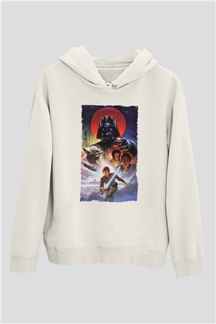 Unisex Star Wars İmparatorun Dönüşü (The Empire Strikes Back) Baskılı Beyaz Kapüşonlu Sweatshirt