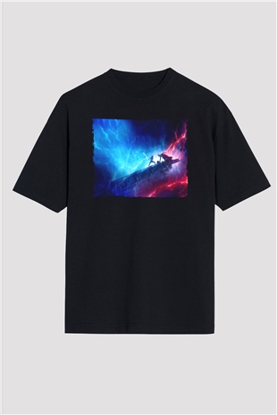 Unisex Star Wars Skywalkerın Yükselişi (Star Wars The Rise of Skywalker) Baskılı Siyah Oversize Tişört