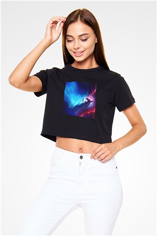 Unisex Star Wars Skywalkerın Yükselişi (Star Wars The Rise of Skywalker) Baskılı Siyah Crop Top Tişört
