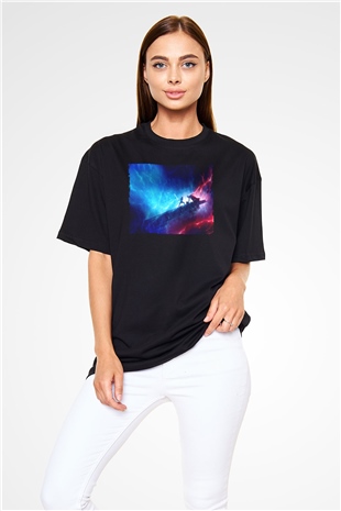 Unisex Star Wars Skywalkerın Yükselişi (Star Wars The Rise of Skywalker) Baskılı Siyah Oversize Tişört