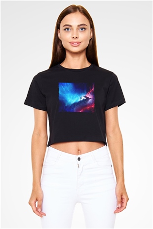 Unisex Star Wars Skywalkerın Yükselişi (Star Wars The Rise of Skywalker) Baskılı Siyah Crop Top Tişört