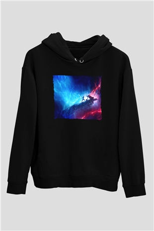 Unisex Star Wars Skywalkerın Yükselişi (Star Wars The Rise of Skywalker) Baskılı Siyah Kapüşonlu Sweatshirt