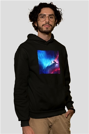 Unisex Star Wars Skywalkerın Yükselişi (Star Wars The Rise of Skywalker) Baskılı Siyah Kapüşonlu Sweatshirt