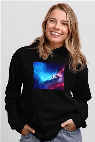 Unisex Star Wars Skywalkerın Yükselişi (Star Wars The Rise of Skywalker) Baskılı Siyah Kapüşonlu Sweatshirt