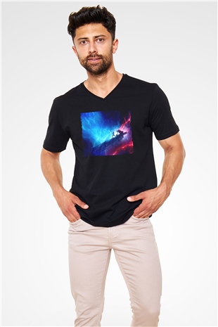 Unisex Star Wars Skywalkerın Yükselişi (Star Wars The Rise of Skywalker) Baskılı Siyah V Yaka Tişört