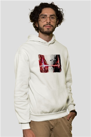 Unisex Star Wars Son Jedi Baskılı Beyaz Kapüşonlu Sweatshirt