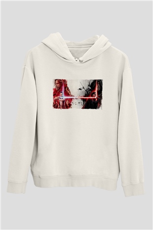 Unisex Star Wars Son Jedi Baskılı Beyaz Kapüşonlu Sweatshirt