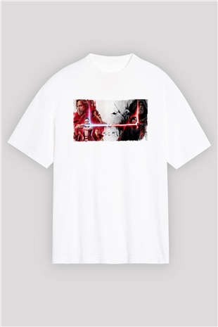 Unisex Star Wars Son Jedi Baskılı Beyaz Oversize Tişört