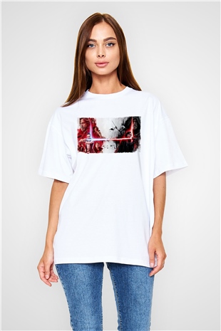 Unisex Star Wars Son Jedi Baskılı Beyaz Oversize Tişört