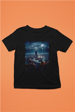 Unisex Stranger Things Baskılı Siyah Çocuk Unisex T-Shirt