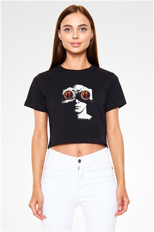 Unisex Şüphe (Disturbia) Baskılı Siyah Crop Top T-shirt