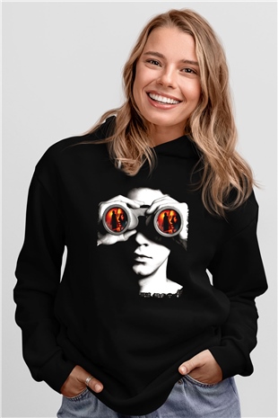 Unisex Şüphe (Disturbia) Baskılı Siyah Kapüşonlu Sweatshirt