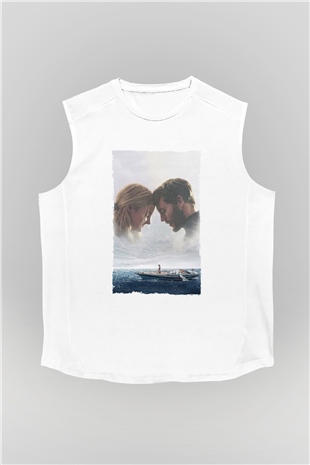 Unisex Sürükleniş - Adrift Baskılı Beyaz Kolsuz Tişört