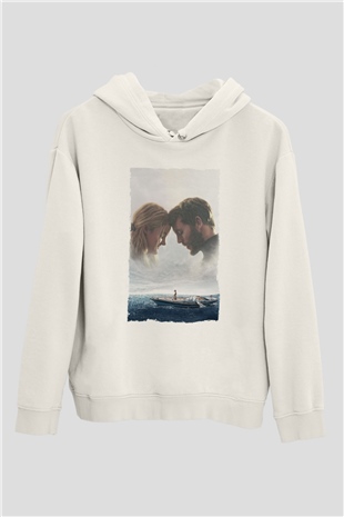 Unisex Sürükleniş - Adrift Baskılı Beyaz Kapüşonlu Sweatshirt