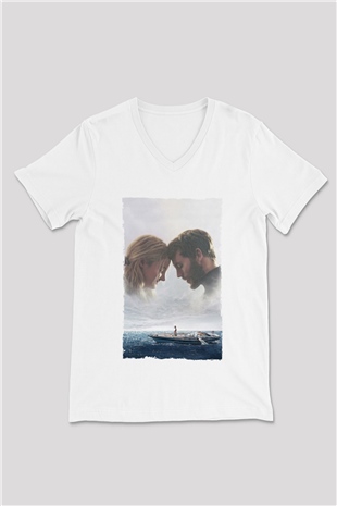 Unisex Sürükleniş - Adrift Baskılı Beyaz V Yaka Tişört
