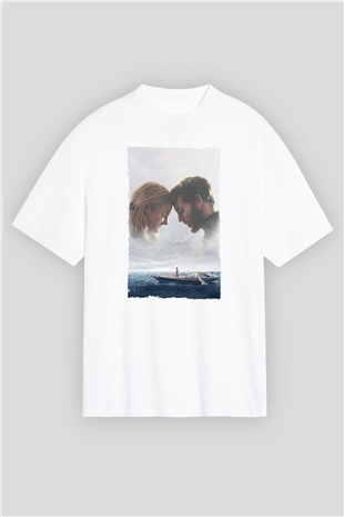 Unisex Sürükleniş - Adrift Baskılı Beyaz Oversize Tişört