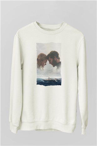 Unisex Sürükleniş - Adrift Baskılı Beyaz Sweatshirt