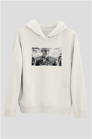 Unisex Taht Oyunları Baskılı Beyaz Kapüşonlu Sweatshirt
