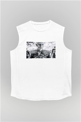 Unisex Taht Oyunları Baskılı Beyaz Kolsuz Tshirt