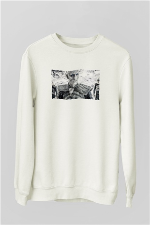 Unisex Taht Oyunları Baskılı Beyaz Sweatshirt