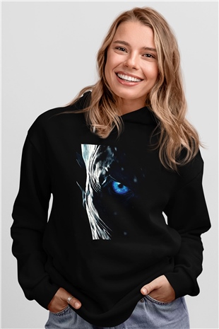Unisex Taht Oyunları Baskılı Siyah Kapüşonlu Sweatshirt