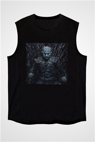 Unisex Taht Oyunları Baskılı Siyah Kolsuz T-shirt
